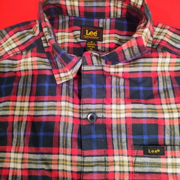 Lee flannel plaid button down long sleeve shirt men's size S - Picture 2 of 5